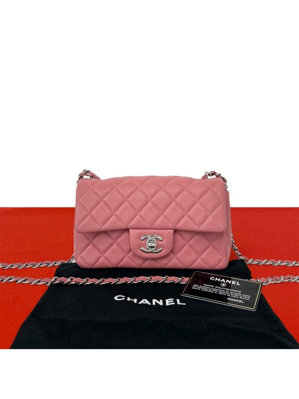 Chanel Quilted CC Logo Lambskin Leather Chain Shoulder Bag Pink